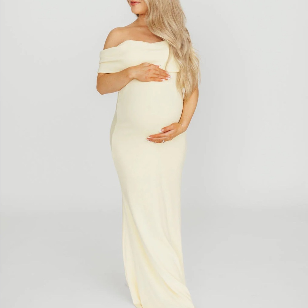 Elegant yellow Off-Shoulder Maternity Dress